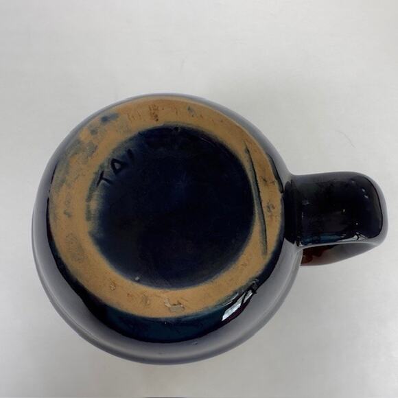 Classic Handmade Stoneware Drip Glaze Mug Brown Blue 1970s Ribbed Texture VTG - Picture 3 of 12
